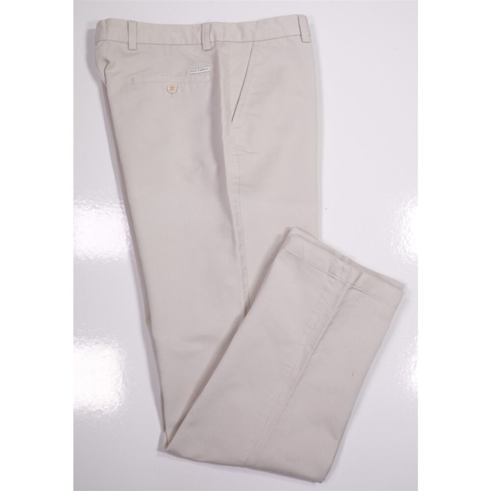 Via Veneto Beige Twill Cotton Flat Front Chino Pants 32x32